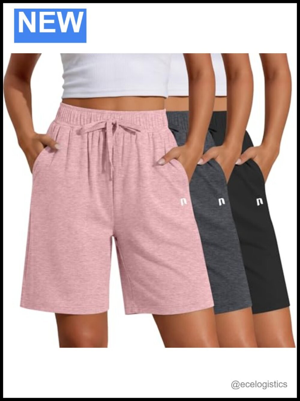 Quick Dry High Waisted Bermuda Athletic Shorts with Pockets 3 Pack